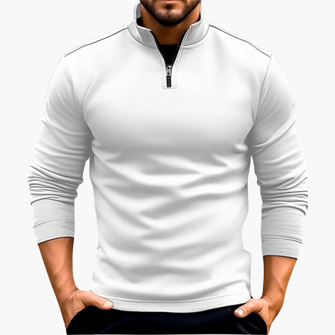Herren Zip Up Pullover mit langen Ärmeln und geripptem Saum