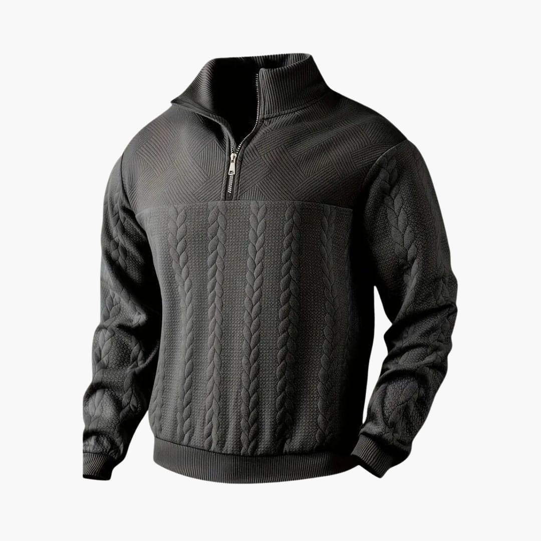 Herren pullover mit Reißverschluss-Ausschnitt und Zopfmuster Oberfläche