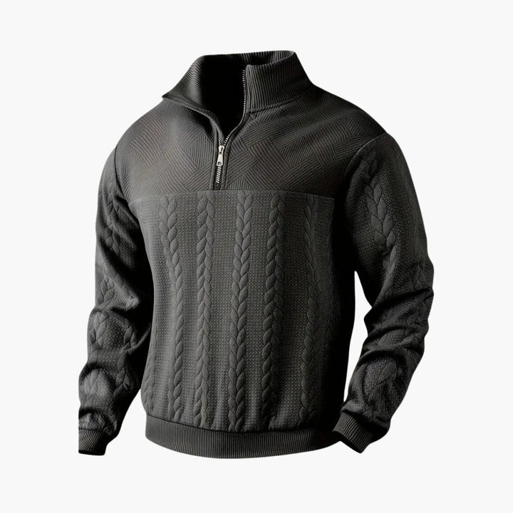 Herren pullover mit Reißverschluss-Ausschnitt und Zopfmuster Oberfläche