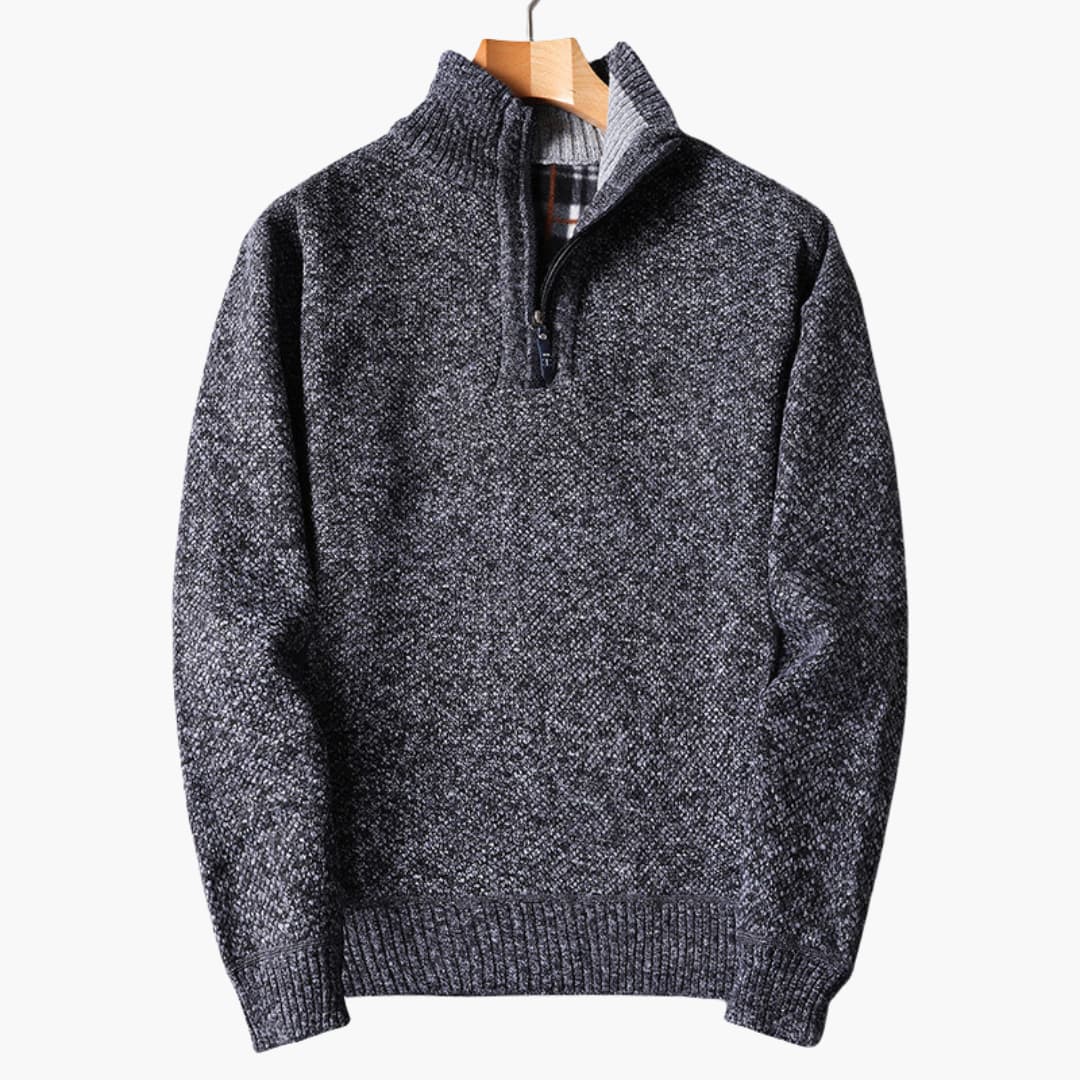 Herren pullover mit Reißverschluss am Halsausschnitt und geripptem Saum