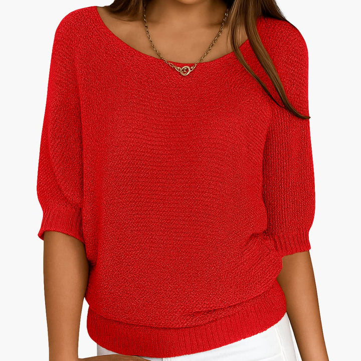 Damen Sommerstricktop mit halben Ärmeln und Rundhalsausschnitt