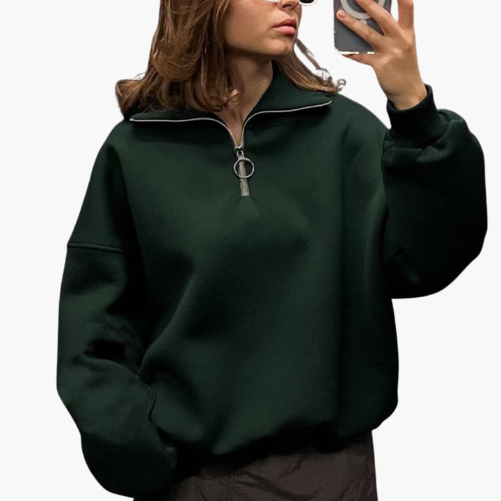 Damen Zip-Front Hoher Kragen Pullover Stilvoll