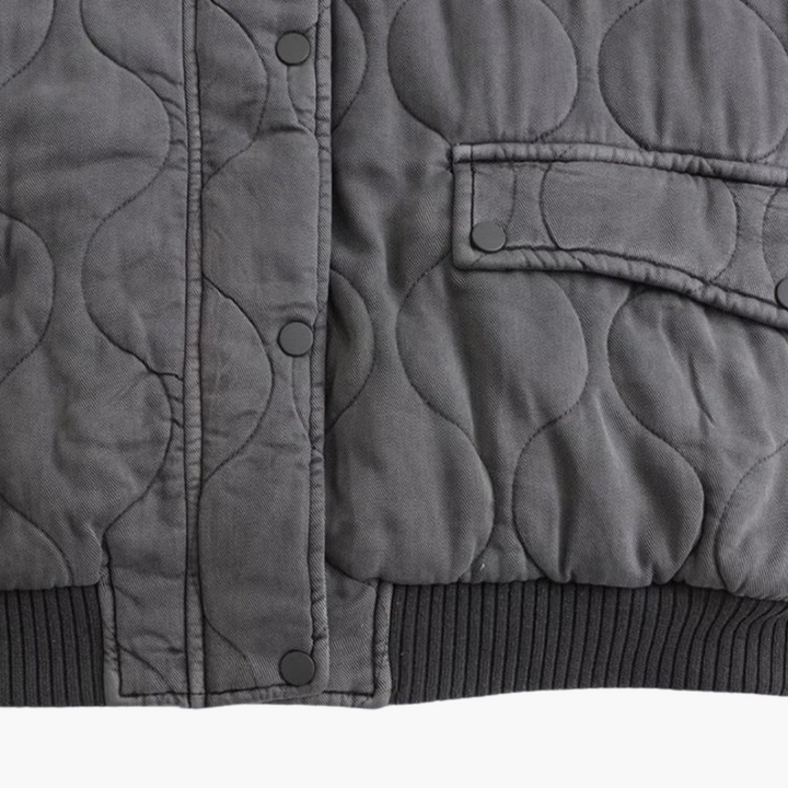 Damen Stepp Bomberjacke mit Druckknopfverschluss und gerippten Bündchen