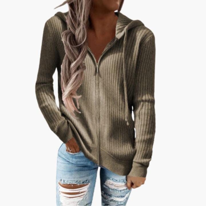 Damen Hoodie mit Reißverschluss und Rippstruktur