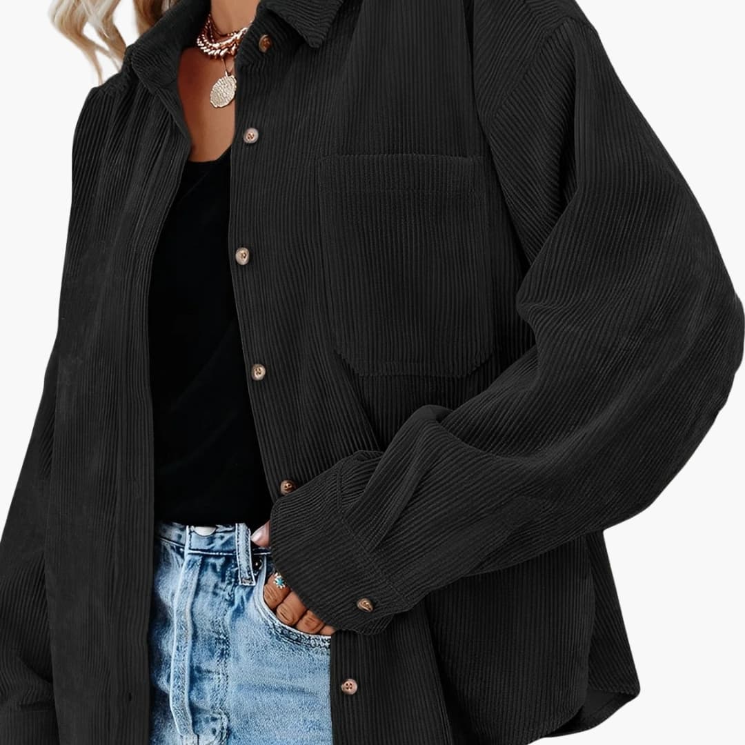 Damen Cordjacke mit Knopfverschluss und aufgesetzten Taschen