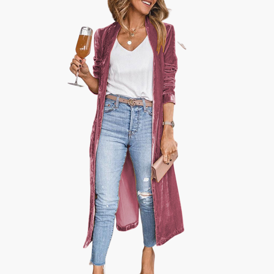 Damen Strickjacke lang mit offenem Vorderteil und langen Ärmeln