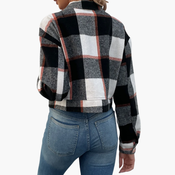 Damen Karierte Jacke mit Knopfverschluss