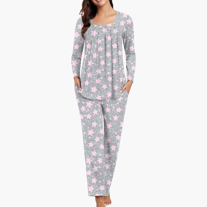 Damen Pyjama Set mit langen Ärmeln und Sternenmuster