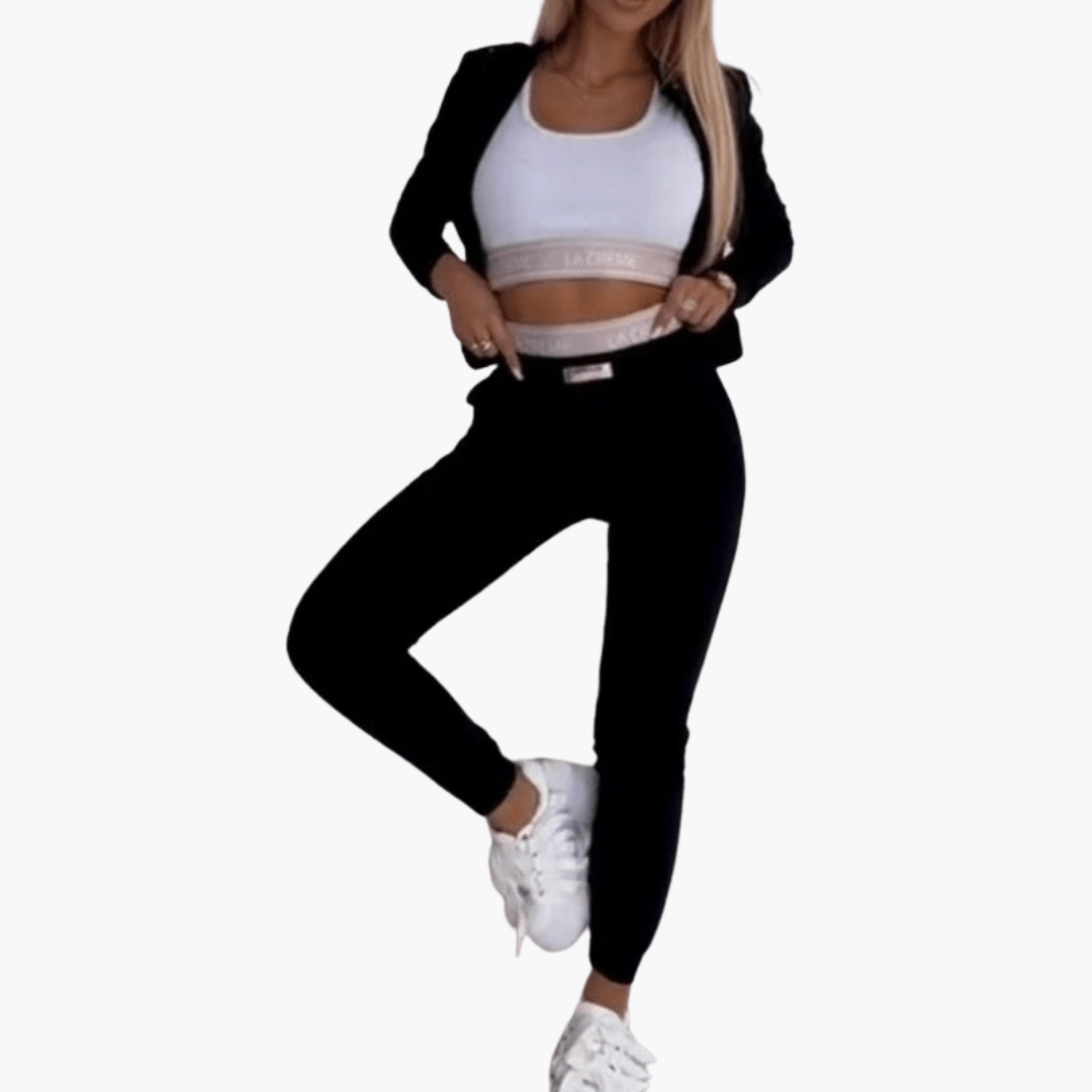 Trendiger 3-teiliger Trainingsanzug mit Reißverschluss für Damen - SchmiedeMode