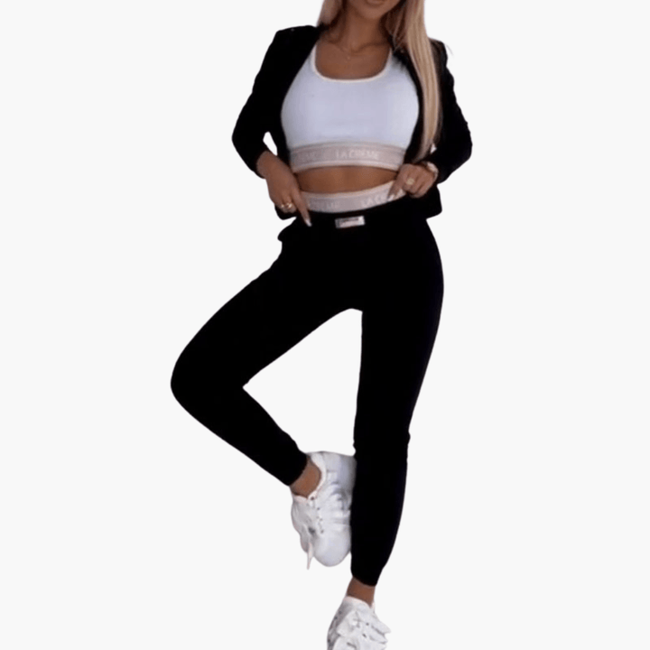 Trendiger 3-teiliger Trainingsanzug mit Reißverschluss für Damen - SchmiedeMode