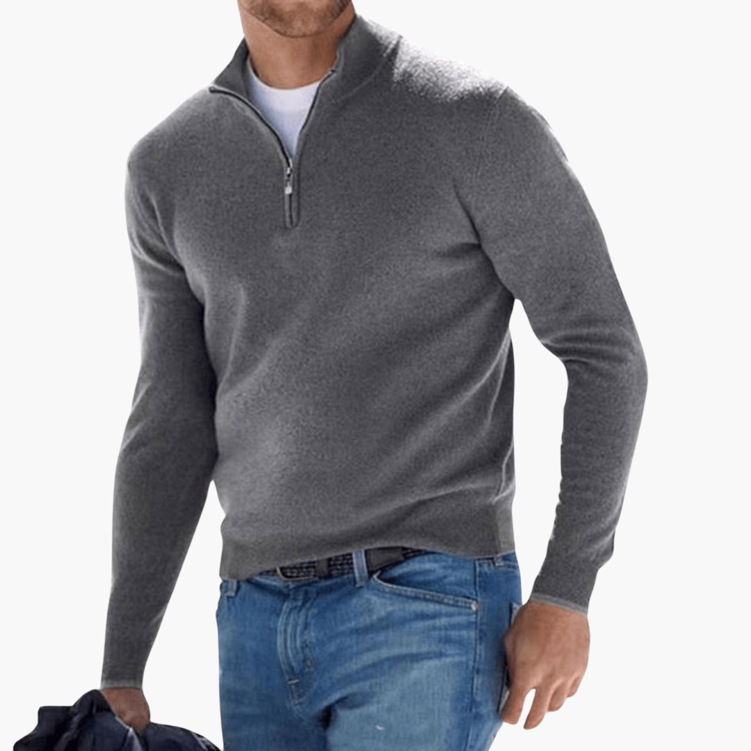 Stilvoller Merino-Pullover mit V-Ausschnitt und Reißverschluss für Männer - SchmiedeMode
