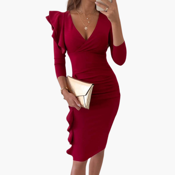 Stylisches Rüschenkleid mit V-Ausschnitt für Frauen - SchmiedeMode