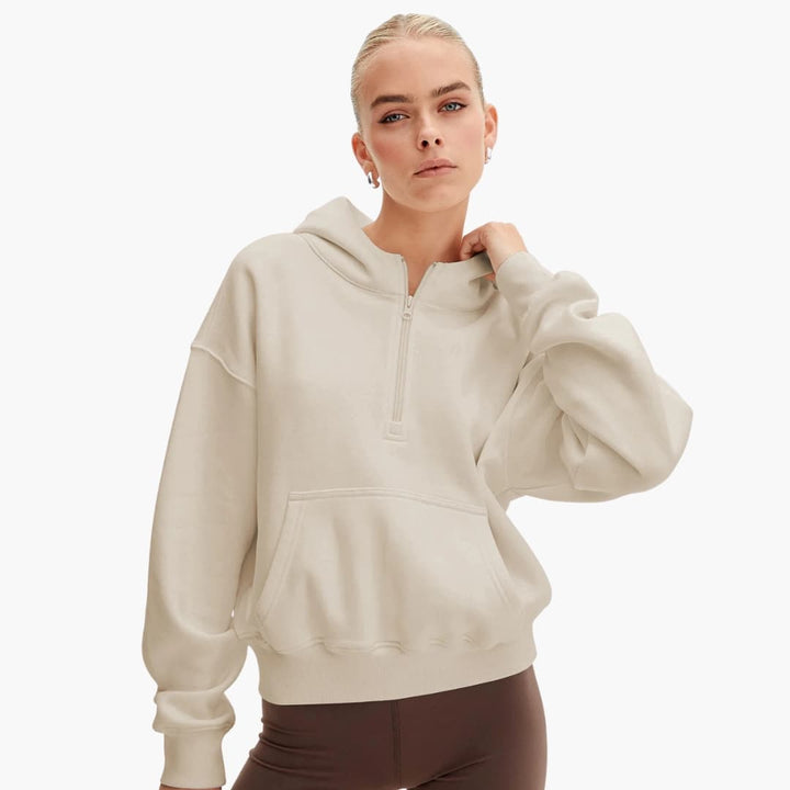 Damen Hoodie mit Halb Reißverschluss und Tasche