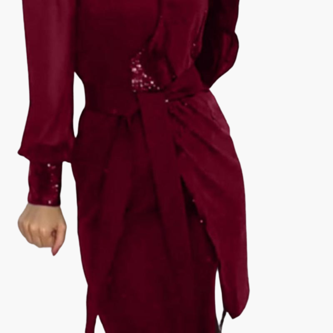 Elegantes schwarzes Kleid für Damen mit Pailletten und langen Ärmeln