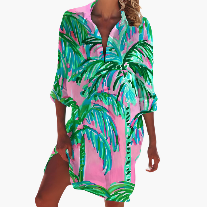 Damen-Hemdkleid mit langen Ärmeln und Knopfleiste