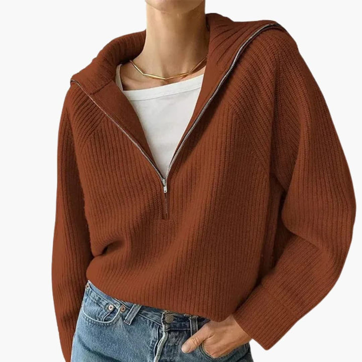 Damen Pullover mit halbem Reißverschluss und Stehkragen