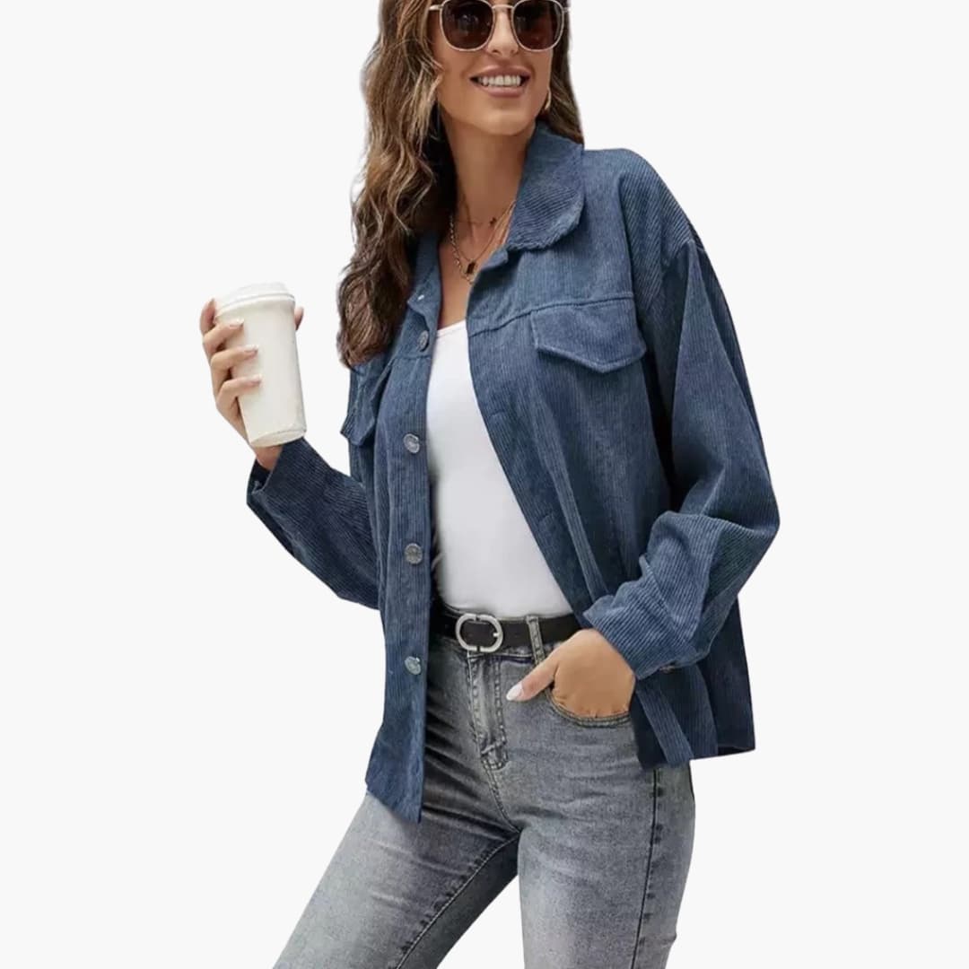 Damen Cordjacke mit Taschen und Knopfleiste