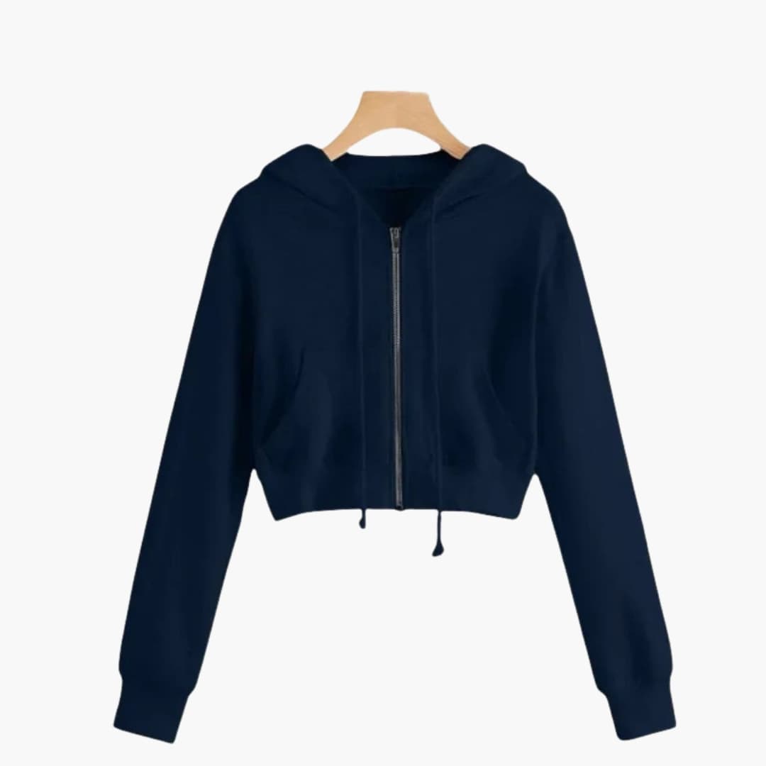 Damen Cropped Kapuzenjacke mit Reißverschluss und Kordelzug