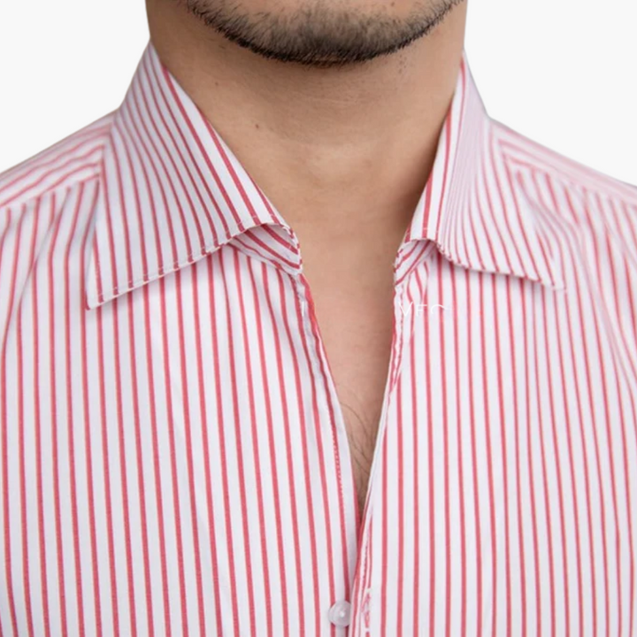 Gestreiftes Herrenhemd mit Kontrastkragen und geknöpften Manschetten