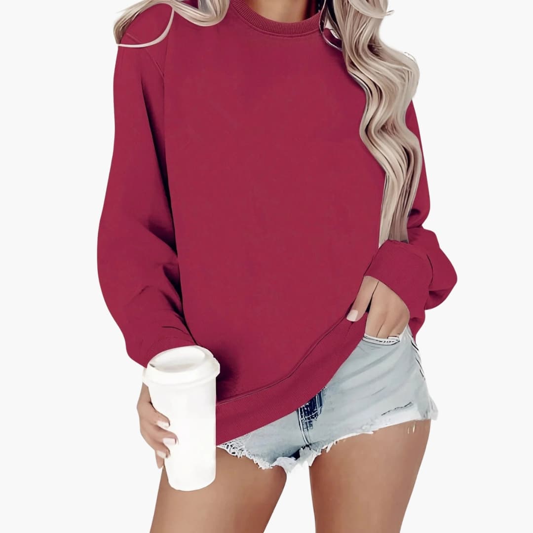 Damen Sweatshirt mit Rundhalsausschnitt und Rippbündchen