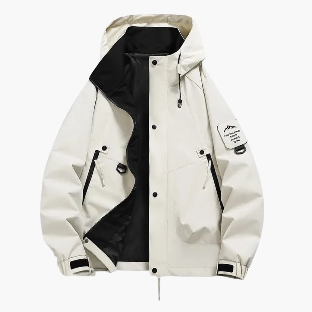 Unisex Skijacke mit Kapuze und Reißverschlusstaschen