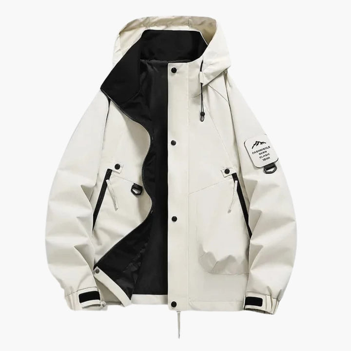 Unisex Skijacke mit Kapuze und Reißverschlusstaschen