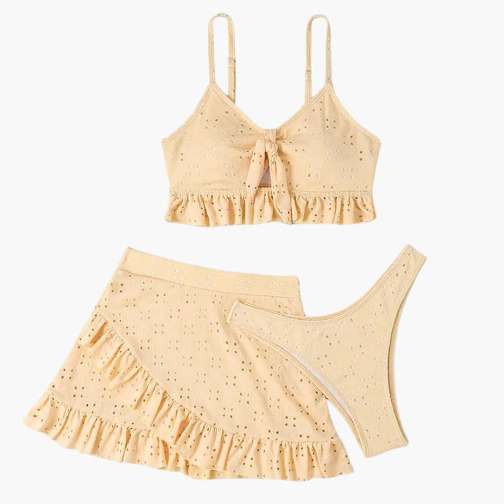Bikini-Set Damen - 3-teilig mit Rüschen & High-Waist Design