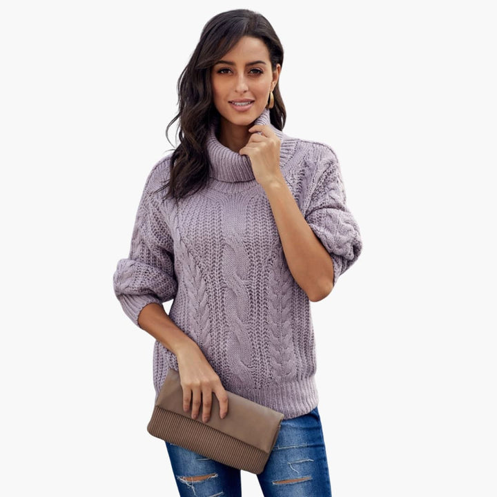Damen pullover mit Rollkragen und Zopfmuster
