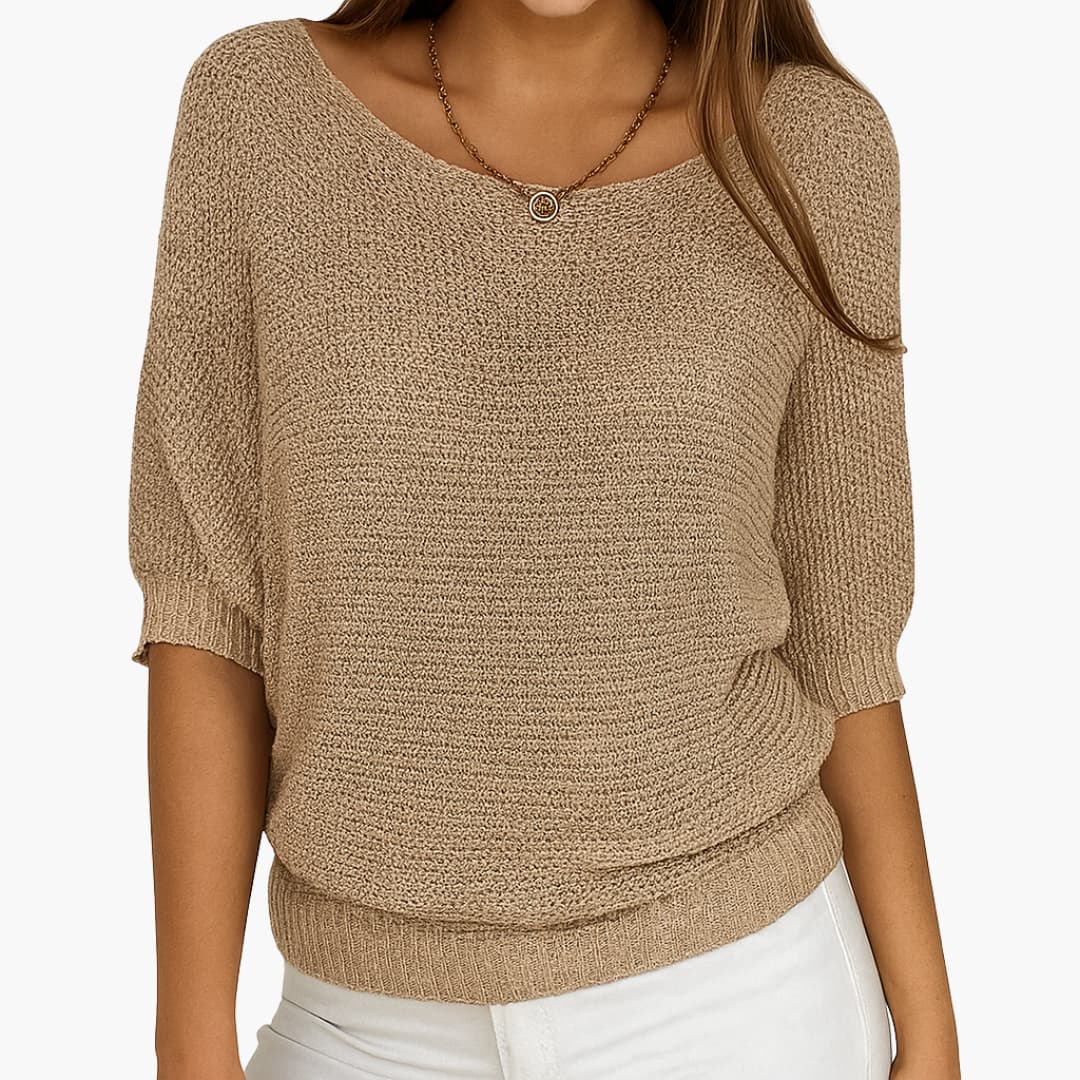 Damen Sommerstricktop mit halben Ärmeln und Rundhalsausschnitt