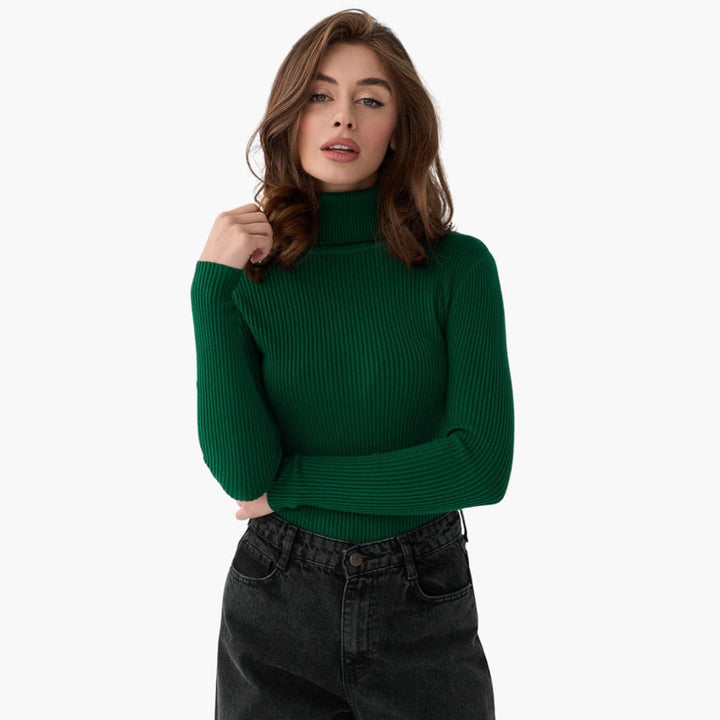 Damen Turtleneck Pullover mit gerippten Bündchen und Saum