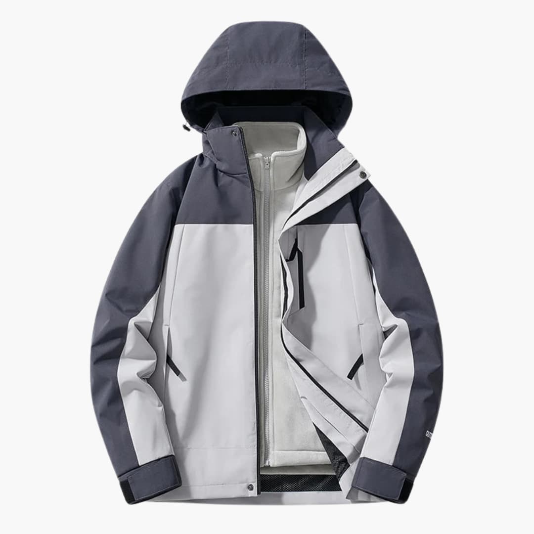 Unisex Skijacke mit Kapuze und Reißverschlusstaschen