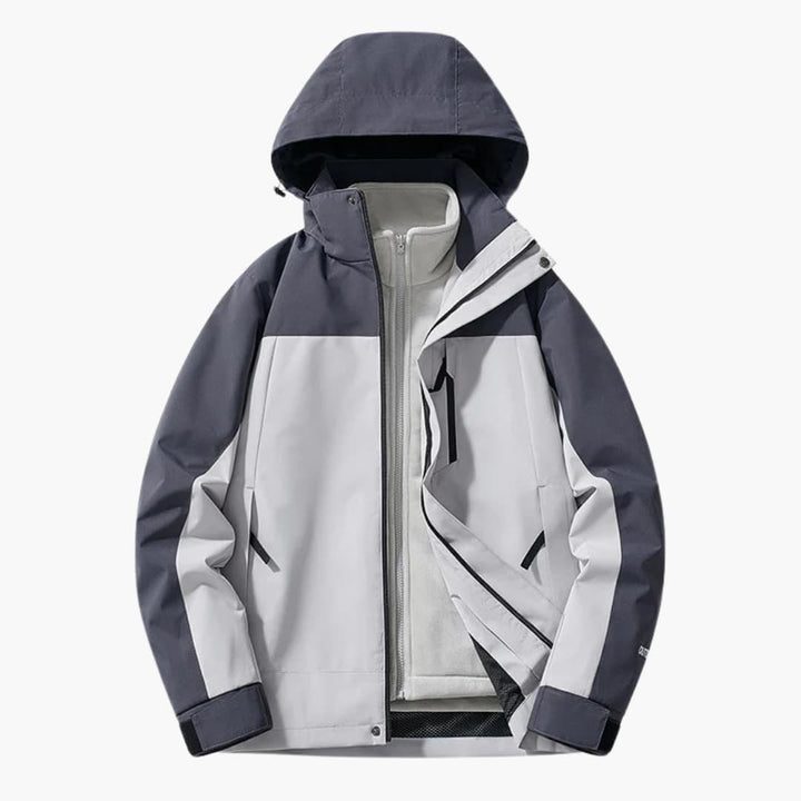 Unisex Skijacke mit Kapuze und Reißverschlusstaschen