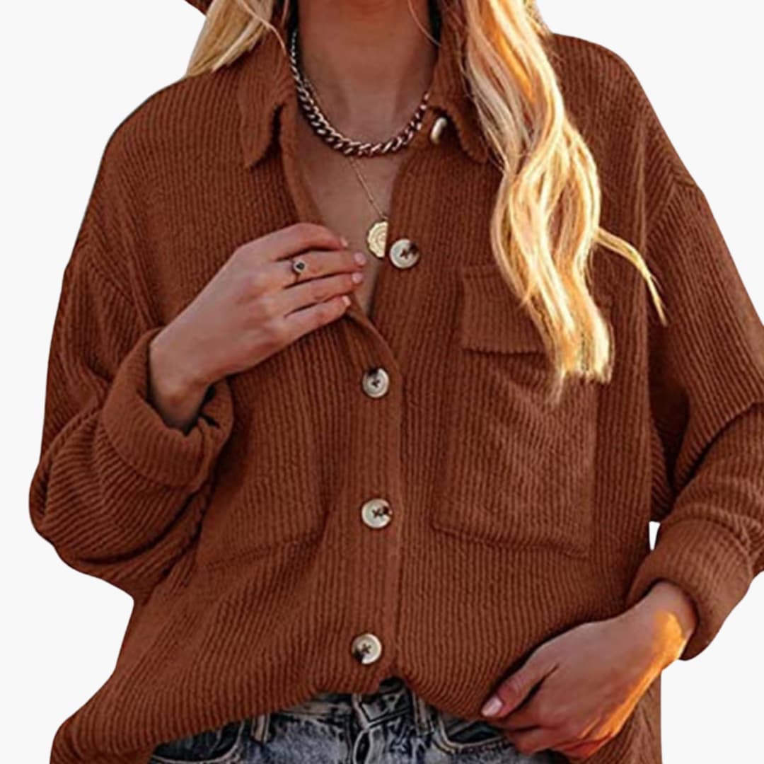 Damen Cordjacke mit Umlegekragen und Knopfverschluss