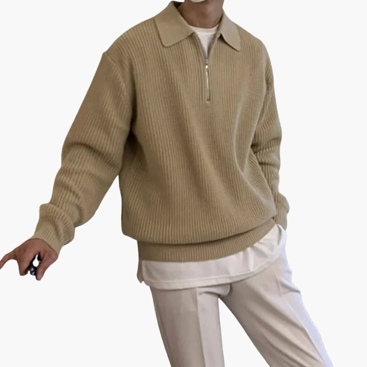 Herren Pullover mit Viertelreißverschluss und Rippenmuster