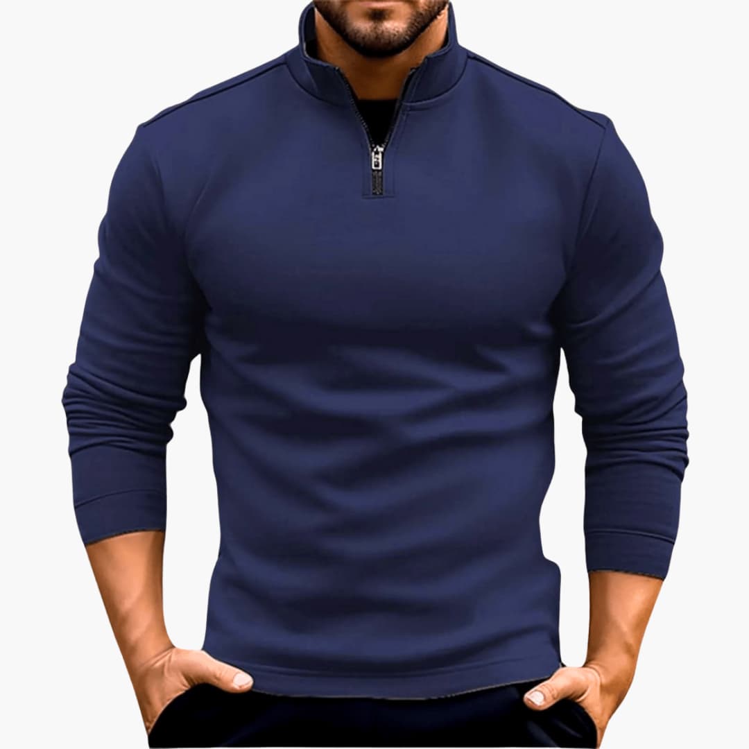 Herren Zip Up Pullover mit langen Ärmeln und geripptem Saum