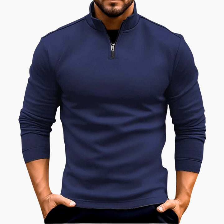 Herren Zip Up Pullover mit langen Ärmeln und geripptem Saum