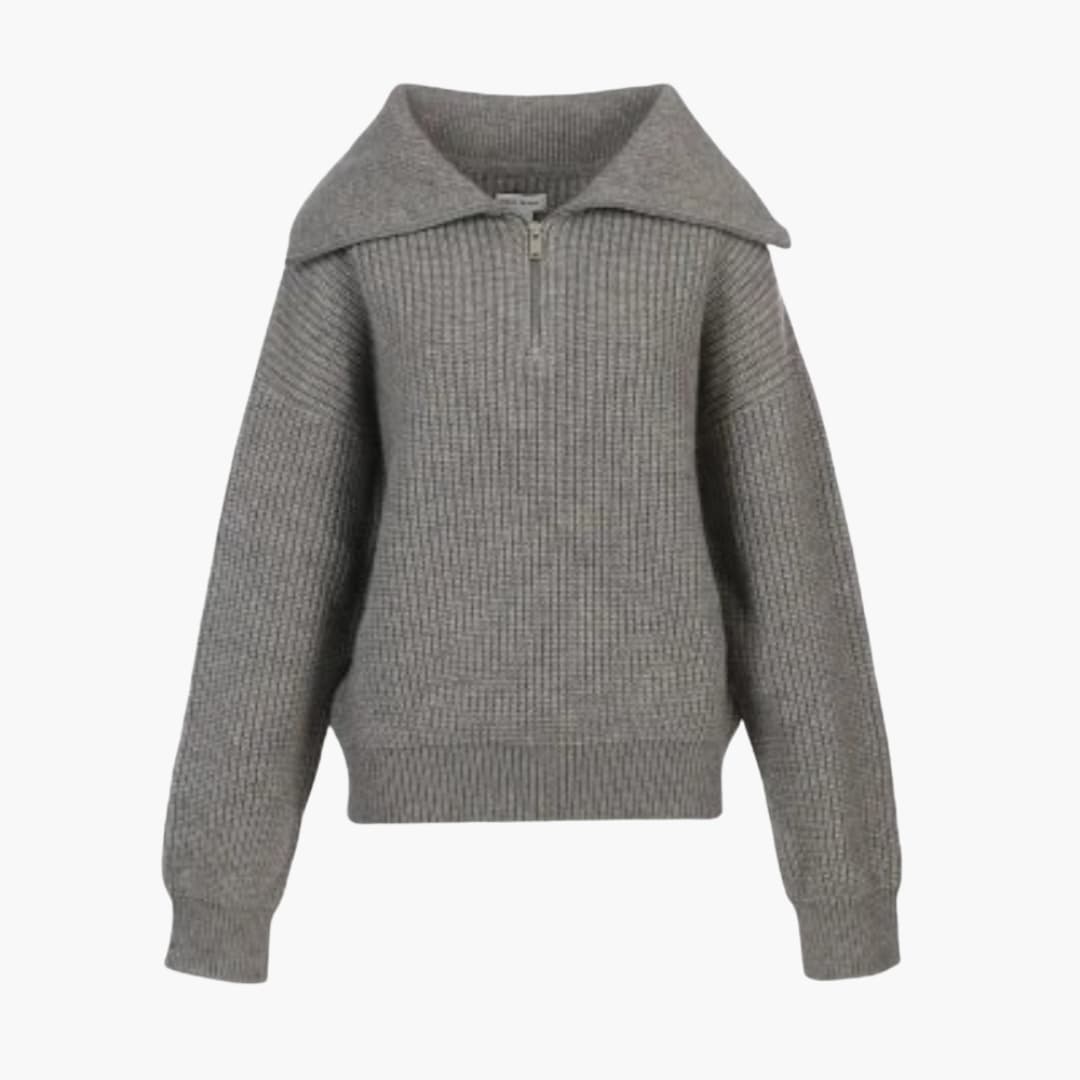 Damenpullover mit Reißverschluss-Ausschnitt und gerippter Oberfläche