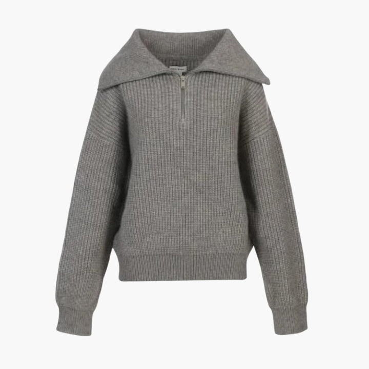 Damenpullover mit Reißverschluss-Ausschnitt und gerippter Oberfläche