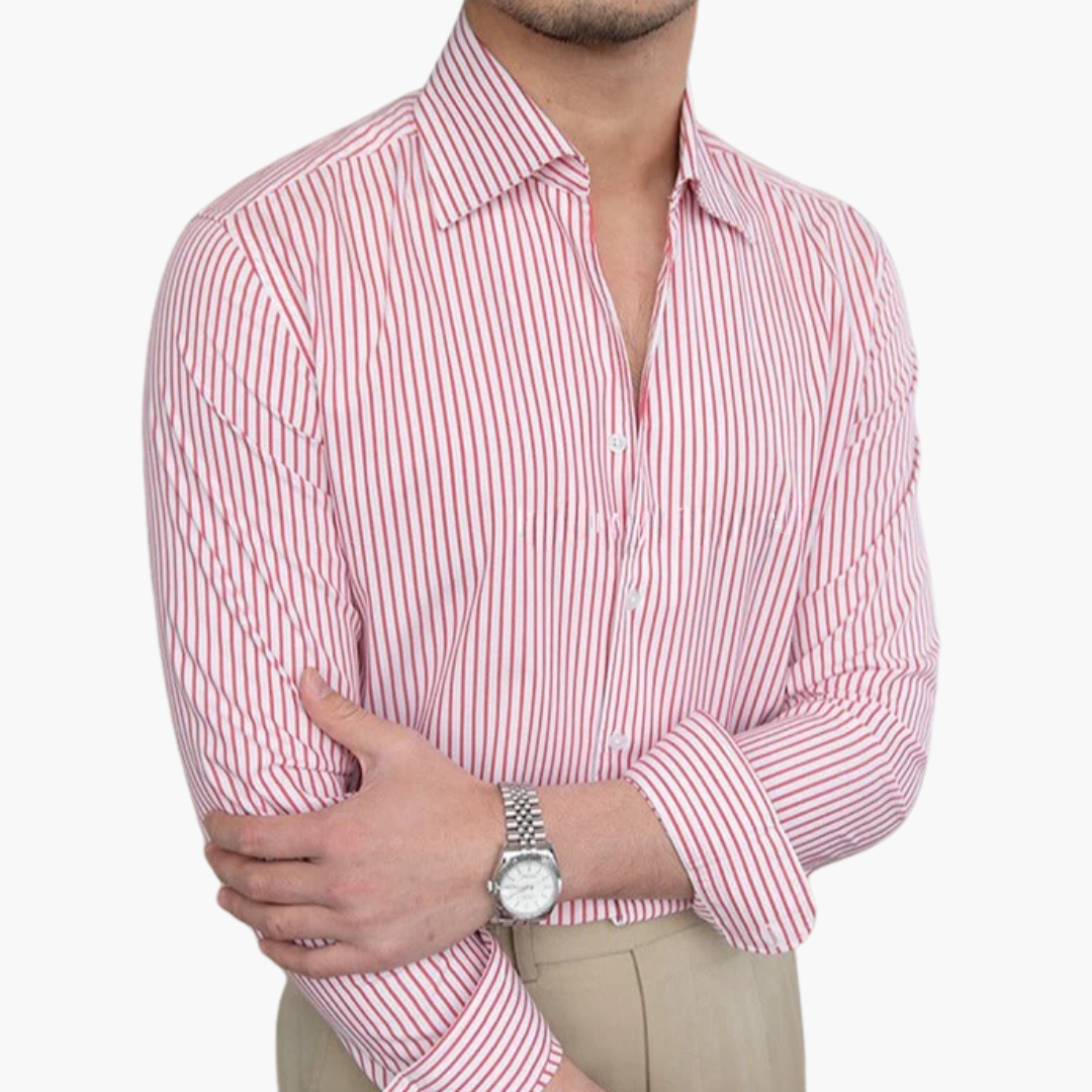 Gestreiftes Herrenhemd mit Kontrastkragen und geknöpften Manschetten