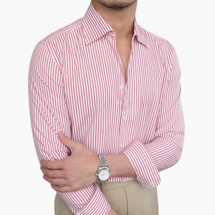 Gestreiftes Herrenhemd mit Kontrastkragen und geknöpften Manschetten