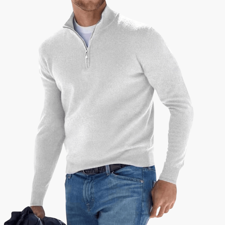 Stilvoller Merino-Pullover mit V-Ausschnitt und Reißverschluss für Männer - SchmiedeMode