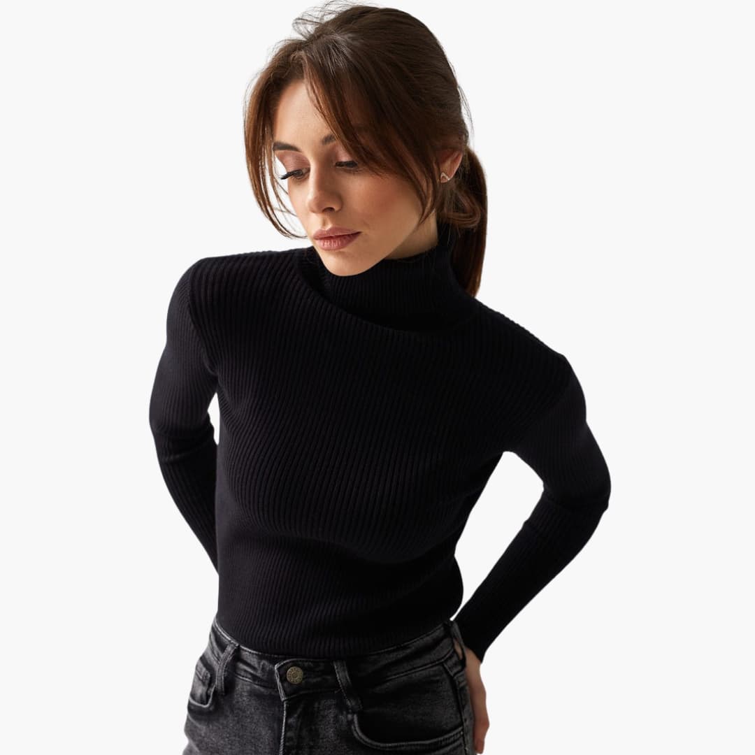Damen Turtleneck Pullover mit gerippten Bündchen und Saum