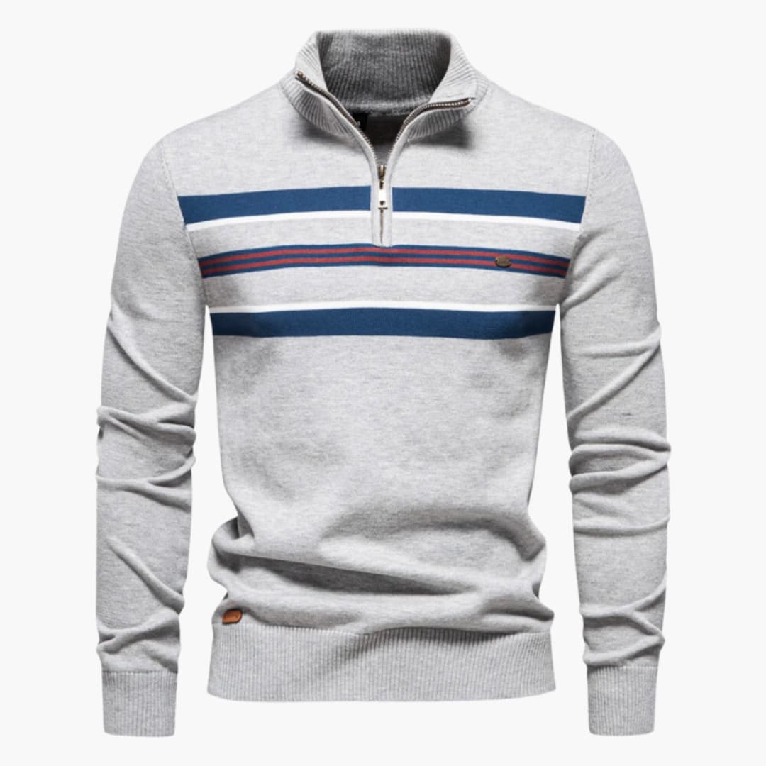 Herren pullover mit Reißverschluss am Halsausschnitt und gestreifter Oberfläche