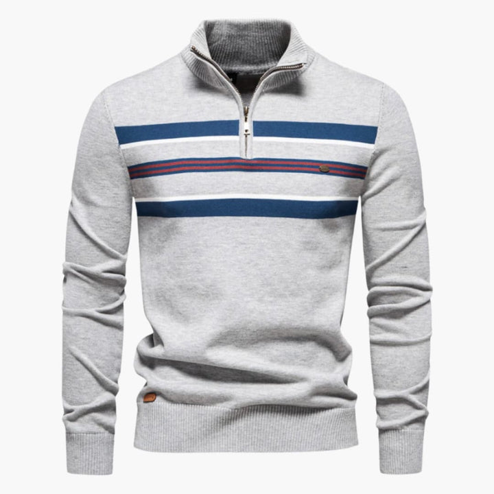 Herren pullover mit Reißverschluss am Halsausschnitt und gestreifter Oberfläche