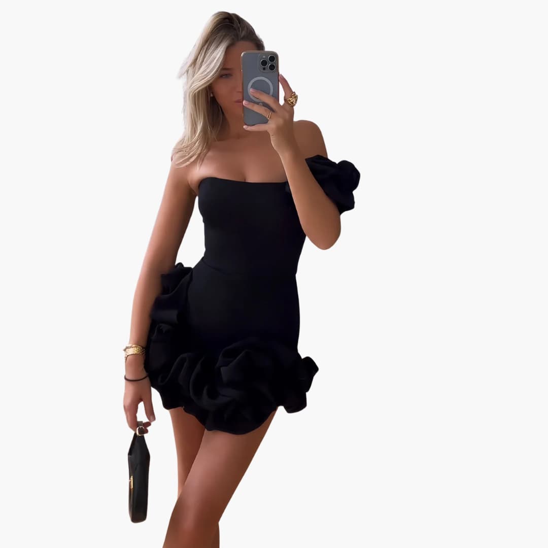 Elegantes Satin-Rüschendress für Frauen - Einseitig Schulterfrei