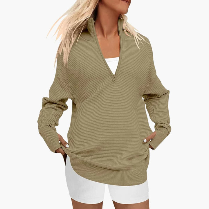Damen Oversized Pullover mit Stehkragen und Reißverschluss