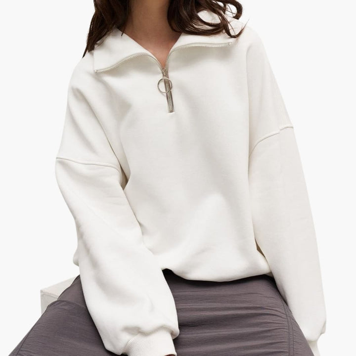 Damen Zip-Front Hoher Kragen Pullover Stilvoll