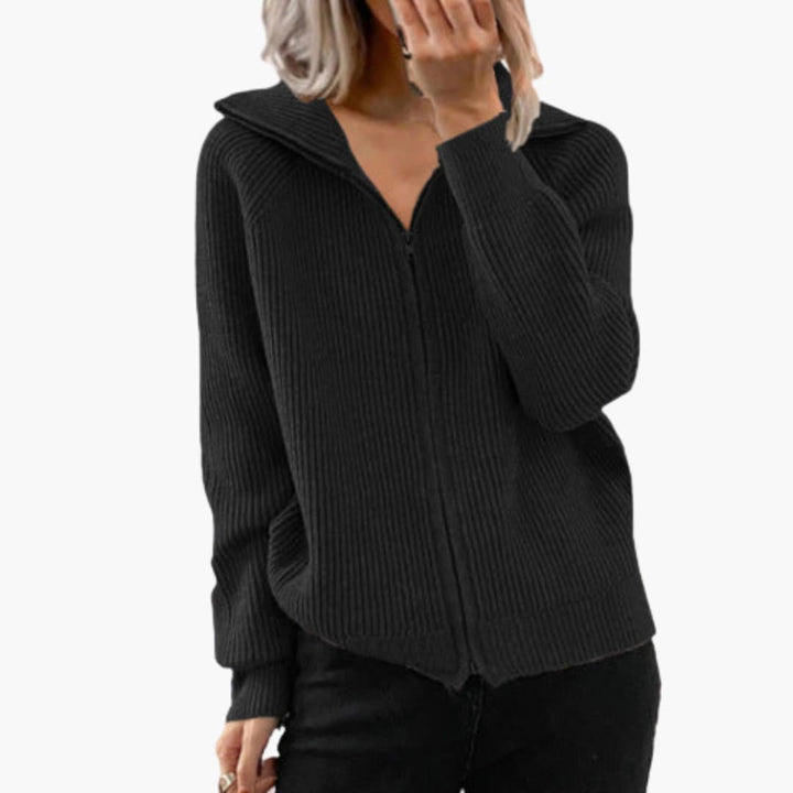 Damen Hoodie mit Reißverschluss und Rippstruktur