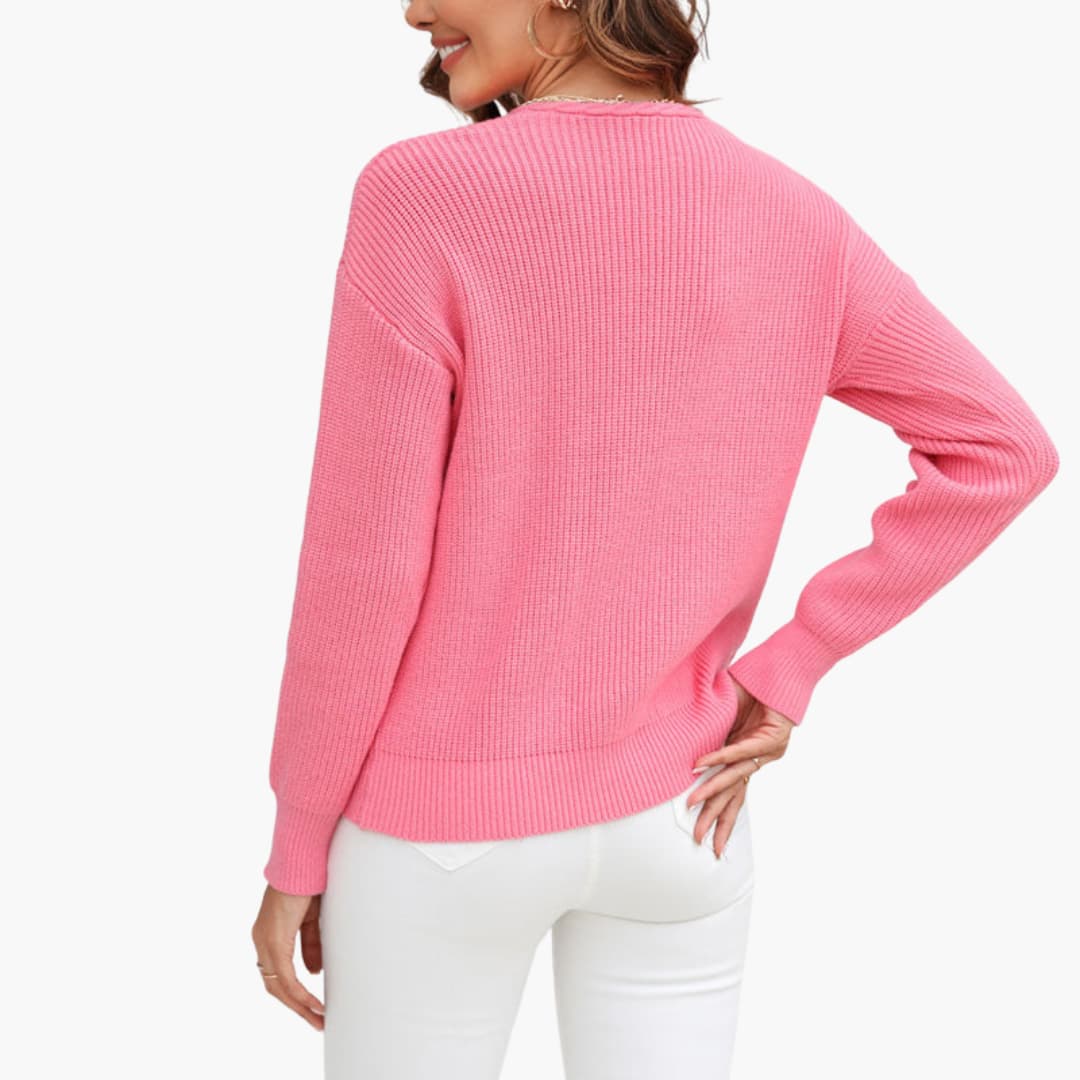 Damen pullover mit V-Ausschnitt und Rippoberfläche