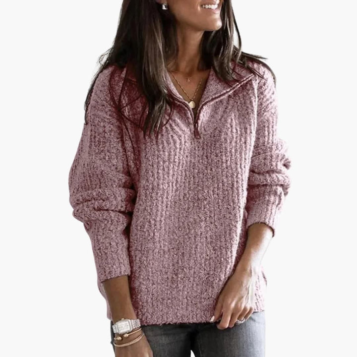 Damen Strickpullover mit halbem Reißverschluss